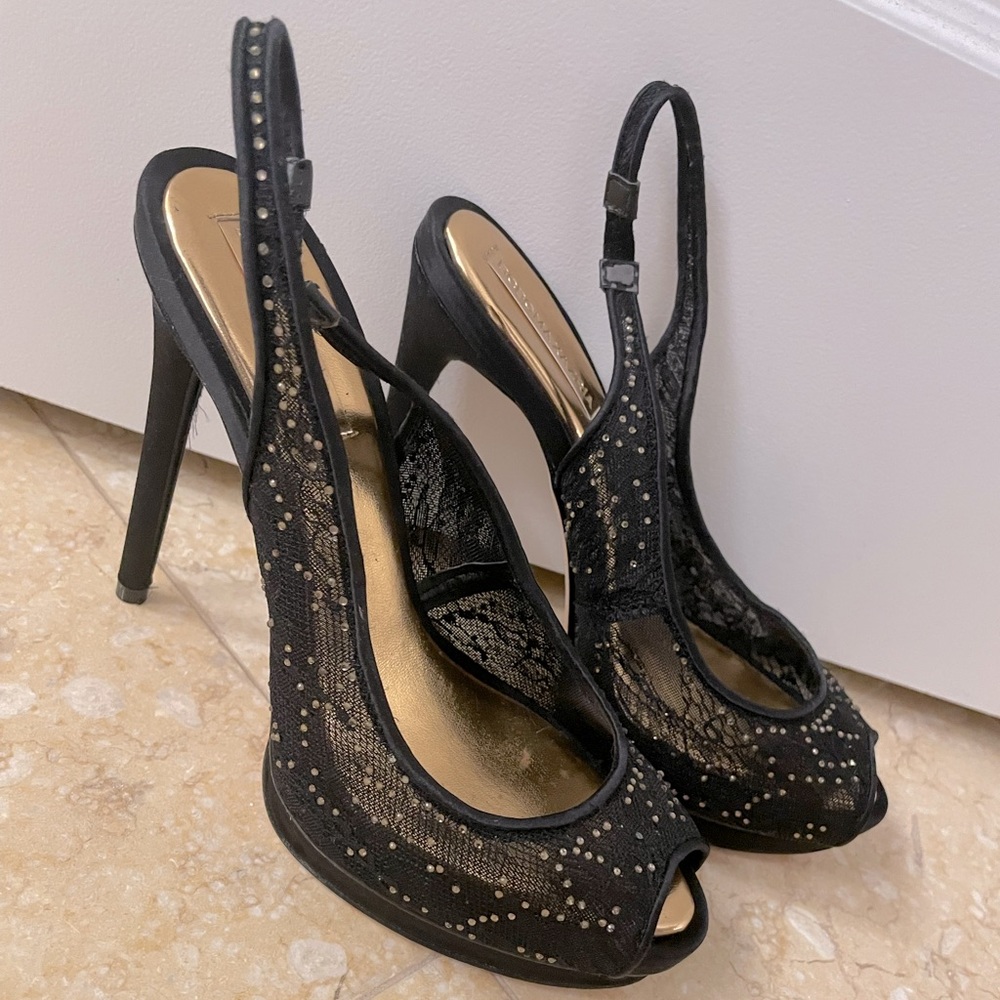 BCBG platform heels mesh gem heels